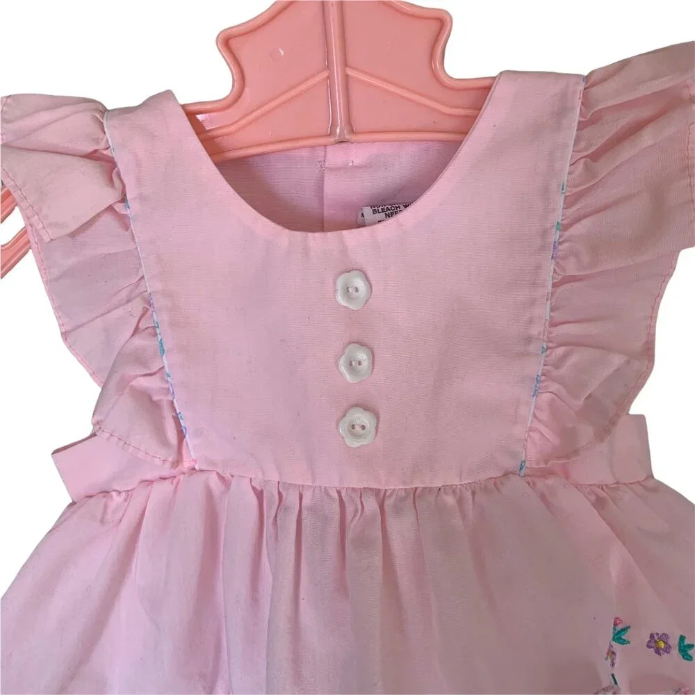 Vintage Pastel Butterfly Embroidered Flutter Sleeve Pinafore 6-9 Months